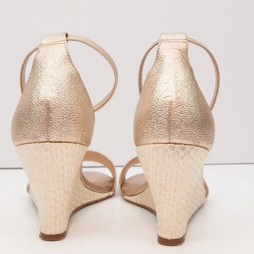 Lilly Pulitzer Bridgette Raffia Sandal Wedge Leather Ankle Strap Gold Size 9 - Picture 7 of 9